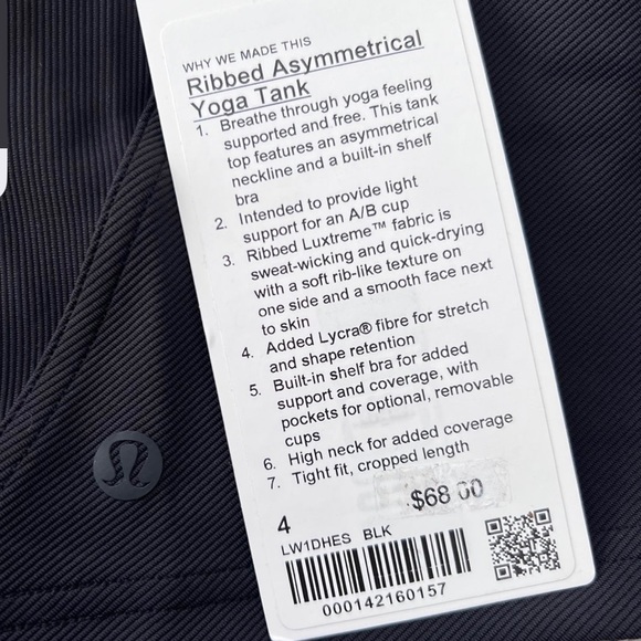 NWT Ribbed Lulemon Yoga tank top with built in bra. Size 4, color black - Picture 3 of 3